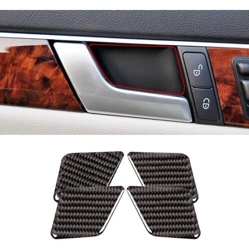 For Mercedes Benz C Class W204 2005 2006 2007 - 2009 2010 2011 2012 4PCS Carbon Fiber Car Interior Door Handle Bowl Cover Trim