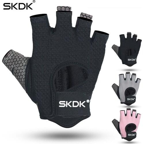 SKDK Half finger Elastic Fitness Gym Gloves Silicone Anti-slip Breathable BodyBuilding Workout Crossfit Gloves Guantes gym
