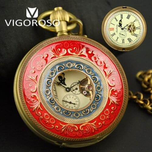 Imperial Genuine Pure Copper Antique Mechanical Pocket Watch Moon-phase Tourbillion Sub-dials Collectible Gifts for Men Women