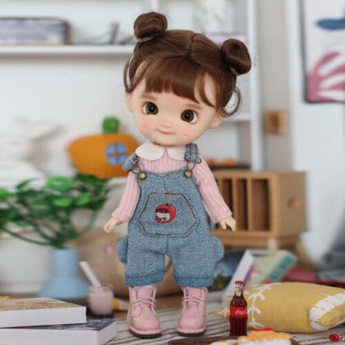 OB11 Doll Black Skin Small Dimples Makeup STO Doll 1/12 1/8bjd Doll Head Include:Doll Head+wig+clothes+Joint Body+body + Shoes