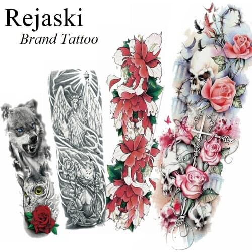 Summer Black Statue Of Liberty Women Temporary Tattoo Full Arm Hourglass Tattoo Stickers Bright Peony Fake Tatoo Men Makeup Tip