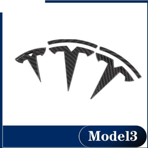Auto Carbon Fiber Logos ABS Material 3PCS/Set Patch Decoration Modified Accessories Tail Box Logo For Tesla Model 3