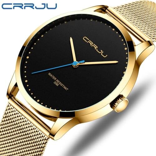 2020 New Fashion Watch Men CRRJU Top Luxury Brand Casual Mens Stainless Steel Mesh Strap Business Clock Men Wrist Watch