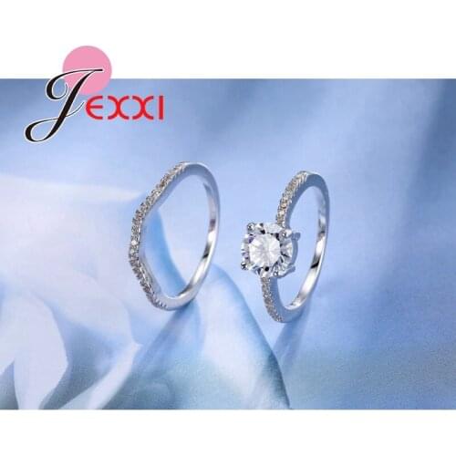 Bridal Wedding Ring Set For Women Fashion Silver Cubic Zircon Crystal Finger Ring Sets Engagement Anillos