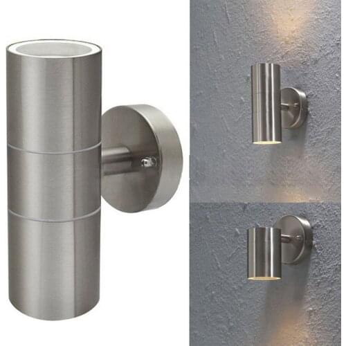 2Pcs Wall Light Stainless Steel Double-head Up & Down Wall Lamps Indoor Outdoor Warm Light GU10 Bulb IP65 Waterproof Wall Lamp
