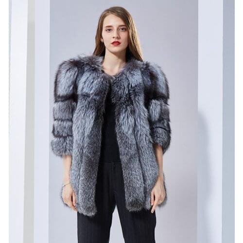 100% Natural Silver Fox Fur Coats Full Pelt Women Winter Fashion Jacket Outwear Custom Hot Sale