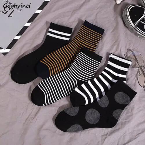 Socks Women 5 Pairs Black Striped Autumn Cute Ins All-match College Hip Hop Casual Daily Harajuku Invisible Retro Trendy Kawaii
