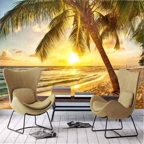 3d Landscape Wallpaper Beautiful Coconut Beach View HD Digital Printing Living Room Bedroom Wall paper Mural Wallpapers