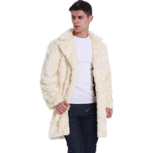 Autumn white long faux mink leather jacket mens winter thicken warm fur leather coat men slim jackets jaqueta de couro fashion