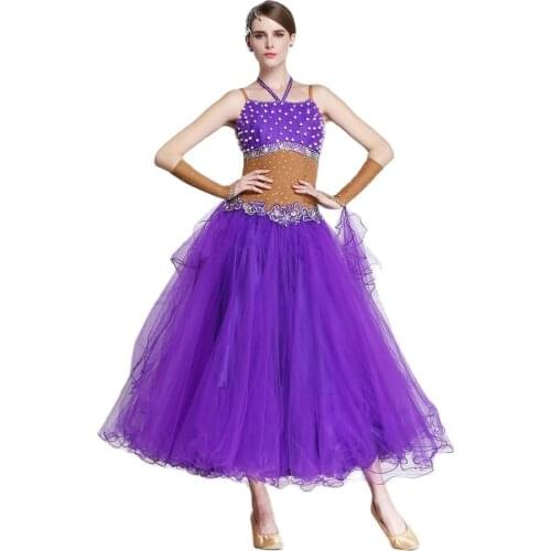 B-15120 New high quality standard ballroom modern dance dress sexy plus size purple ballroom smooth dance dress for competition