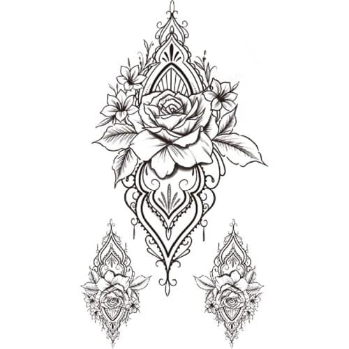Plain Flowers Waterproof Temporary Tattoo Sticker Black Rose Jewelry Totem Fake Tattoos Flash Tatoos Arm Body Art for Women Men