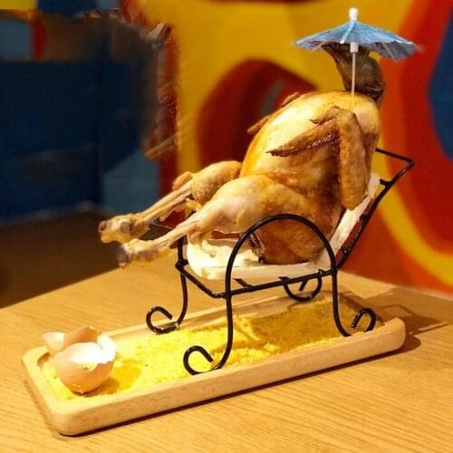 Beach Reclining Chair Iron Chicken Roaster Rack with Bowl Tin Non-stick Cooking Tool Baking Pan Barbecue Grilling Free Toothpick