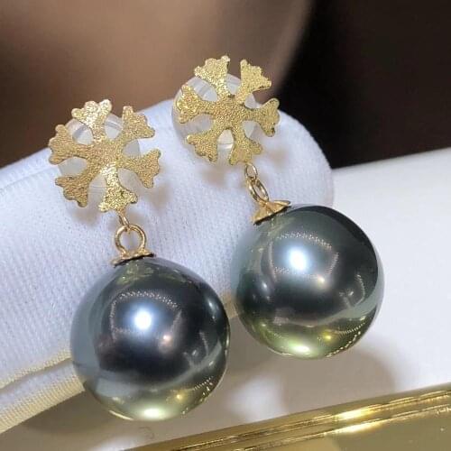 D407 Pearl Earrings Fine Jewelry Solid 18k Gold Natural 8-9mm Round Ocean Sea Tahiti Pearls Dangle Earrings for Women