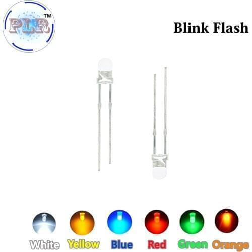 1000pcs 3mm LED Diodes Flash Flashing White/Red/Blue/Green/Yellow/Orange Blinking 2-Pins PLR Clear Intermitente Emitting F3