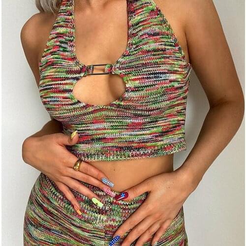 Cut Out Halter Corset Crop Top Women Y2k Vintage Knitted Backless Camis Tie Dye Beach Holiday Sweats Streetwear Summer E Girl