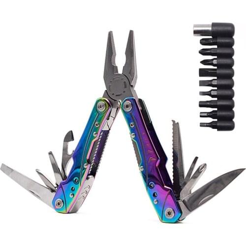 Unique Multitool Pliers Stainless Steel,14-in-1 Multitool Outdoor Survival with Multi Knife Sheath/Rainbow Handle/Folding Pliers