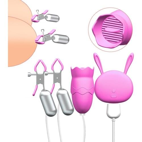 Vibrating Nipple Clamps G spot Tongue Licking Vibrator Clitoris Stimulate Pussy Clamp Breast Massage Love Egg Sex Toys for Women