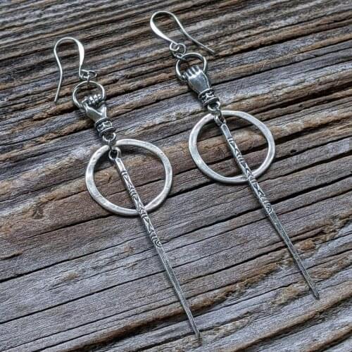 Phantom Hand - Wand - Earrings - Goth - Witchy - Tarot - Gothic - Spooky - Dramatic - Long - Unique - Gift