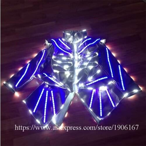 Colorful RGB LED Luminous Women Costume Bar KTV Nightclub Waiters Clothes Growing Light Up DS DJ Party Waiter Uniforms Suit