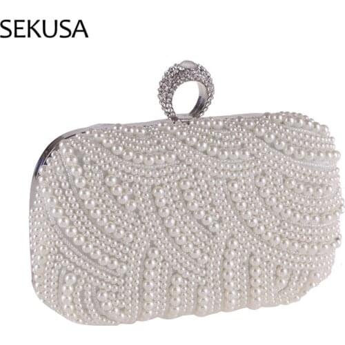 Pearl Clutch Bags Women Purse Ladies white Hand Bags Evening Bags for Party Wedding black Shoulder Bag Bolsa Feminina