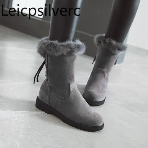 Womens Boots Autumn And Winter The New Round head Lace up plush Comfortable Low-heeled Short tube Womens shoes plus size 33-44