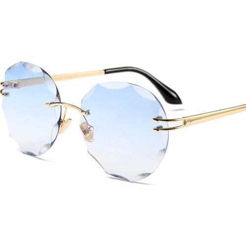Veshion Frameless Round Sunglasses Women Uv400 Metal Rimless Retro Sun Glasses Ladies Clear Blue Transparent Accessories