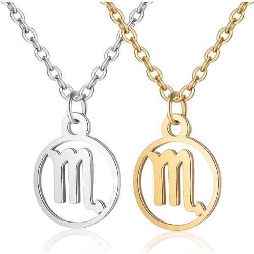 2pcs Scorpio Stainless Steel Constellation Pendant Necklace Round Coin Zodiac Sign Statement Silver Gold Necklace For Women