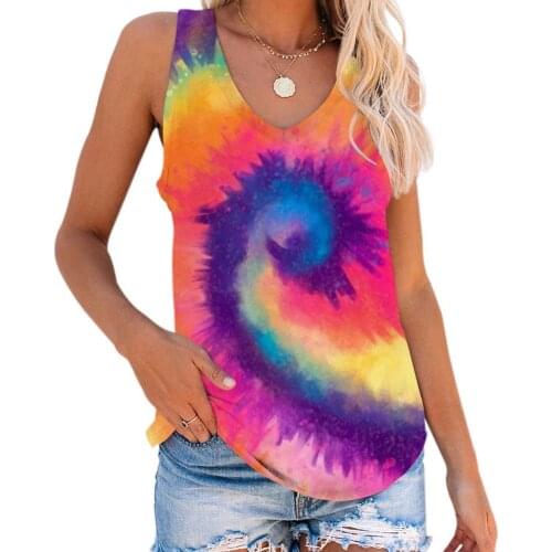 Summer Women Vest Tops for Women Fashion V Neck Sleeveless Tie Dye Swirl Print Vest Bottoming Top Print Women Tank Top Vest 2020