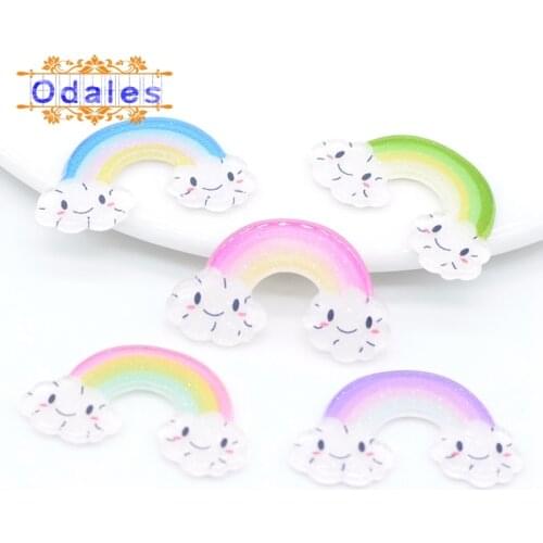 20Pcs/lots 35*20mm Smile Cloud Rainbow Colorful Glitter Flat Back Acrylic Sheet Applique DIY Scrapbooking Crafts Resin Supplies