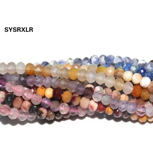 3*4mm Faceted Natural Gemstones Stone Jades lapis lazuli Agates Rondelle Round Beads For Jewelry Making DIY Bracelet Ear Studs