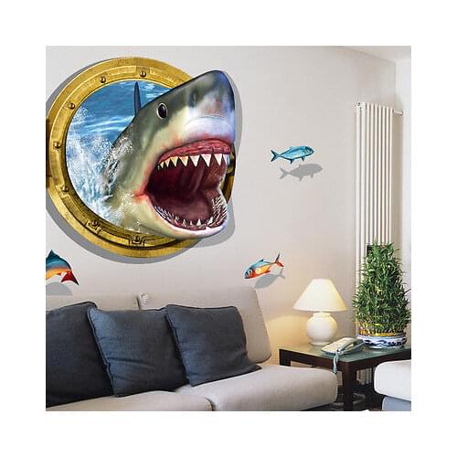 3d Vivid Deep - Sea Shark Wall Stickers for Kids Rooms Home Decor Wall Decals Pvc Mural Art Diy Poster DIY