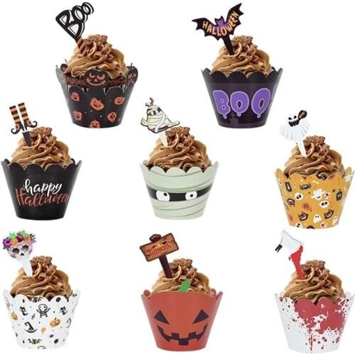 50pcs Halloween Paper Wrapper Cup Haunted House Cake Halloween Ghost Pumpkin Cake Decoration Festival Party Supplies