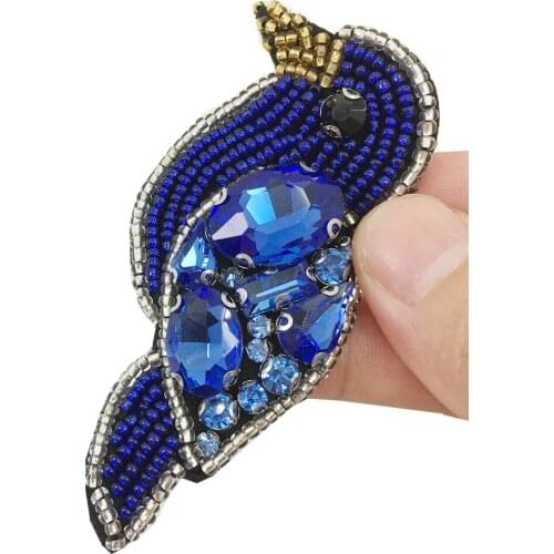5pc 7.8x2.5cm Sew On Beaded Bird Patch Blue Birds Applique Patches For Clothing Woodpecker Appliques Parches Bordados AC1202