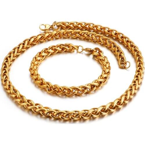 Gold 3mm/4mm/6mm Stainless Steel Jewelry Set Necklace & Bracelet Braid Rope Chain brand new bling