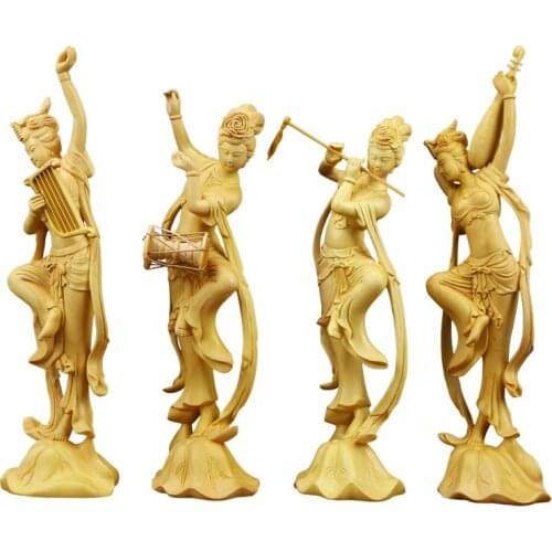 Wooden Beauty Statue Chinese Home Decoration Accessories Character Carving Dance Crafts Modern Handmade Christmas Gifts
