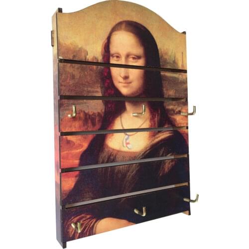 Wooden Key Holder Wall Mount 6 Hanger Hook Creative Home Decoration Gift Organization Mona Lisa