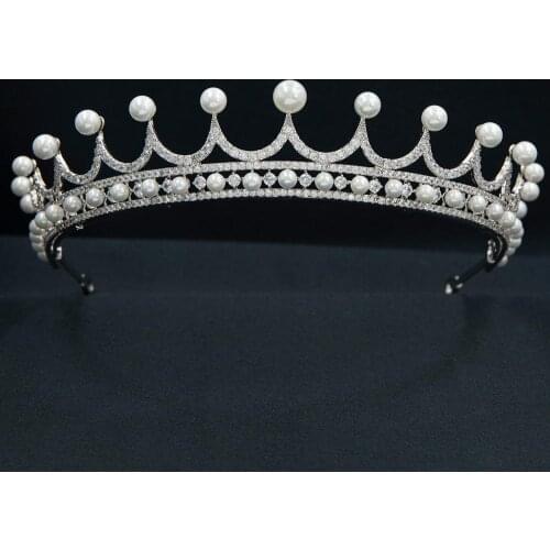 Cubic Zirconia Royal Replica Tiara for Wedding,Pearls Princess Tiaras Diadem for Girl,Prom,Party Head Jewelry CH10368