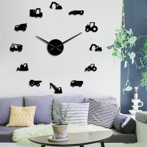 Excavator Modern Heavy Equipment Architecture Operator Machine DIY Giant Wall Clock Construction Office Art Work Vehicles Watch