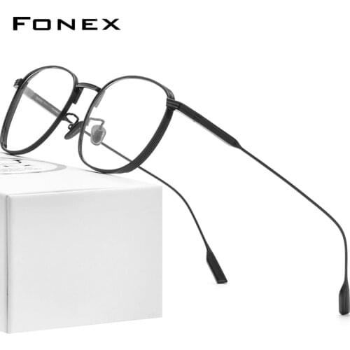 FONEX Pure Titanium Eyeglasses Frame Women Vintage Round Myopia Optical Prescription Eye Glasses for Men New Oval Eyewear 8517