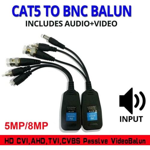 Passive Video Balun DC Jack Connector for BNC RJ45 CAT5 CCTV Camera Coax Cable
