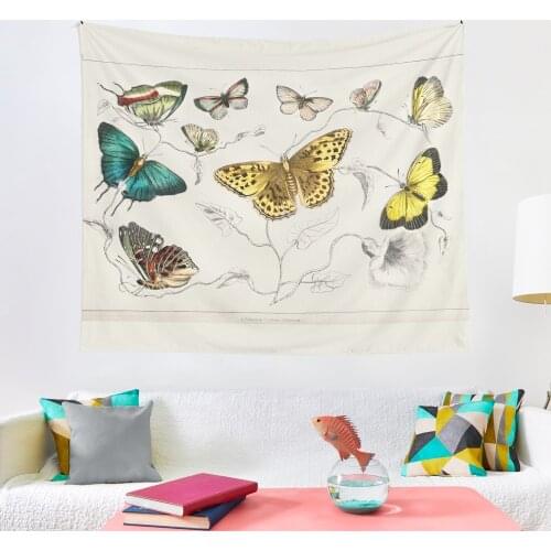 Butterfly Tapestry Wall Hanging - Vintage Beige Tapestry Wall Blanket Black Butterfly Room Decor for Bedroom Living Room Dorm