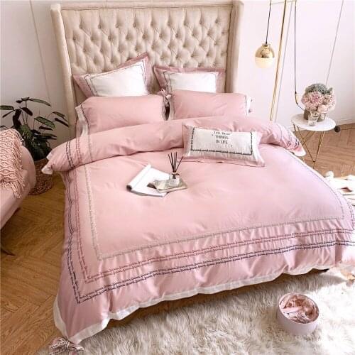 New Pink 80S Egyptian cotton Embroidered Bedding sets Queen King Princess Duvet cover Bed sheet set Pillowcases 4/6pcs Butterfly