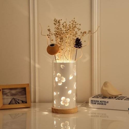Zq Creative Simple Table Lamp Hollow Decorative Flower Arrangement Bedroom Bedside Remote Control Dimming LED Table Lamp