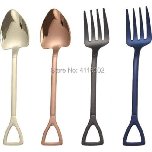 50Sets Retro Stainless Steel Shovel Spoon Salad Dessert Food Eating Spoon Tableware Cutlery Couple Valentine Gift