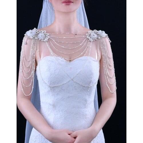 Mariage Removeable Bridal Wraps Beading Lace Wedding Jackets Lace Top Bridal Bolero Wraps Shawl Straps for Strapless Dress