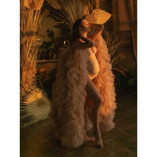 Fashion Tulle Cloak Party Dress Maternity Cape Robes for Photoshoot Tiered Ruffles Pregnant Women Evening Gowns Bridal Robe