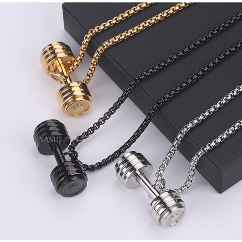 Fashion barbell necklaces mens stainless steel gold chains necklaces sports pendant jewelry for neck gifts for male accessories