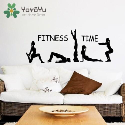 Fitness Wall Decal Fitness Time Athlete Girls Sport Sticker Yoga Vinyl Decals Gym Art Mural Bedroom Interior Poster NY-63