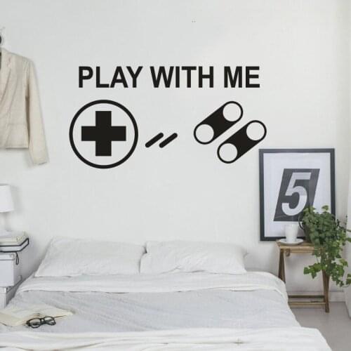 Play With Me Sign Wall Sticker Video Games Wall Murals Art Boys Playroom Decor Games Joystick Wall Vinyl Decal AZ1040