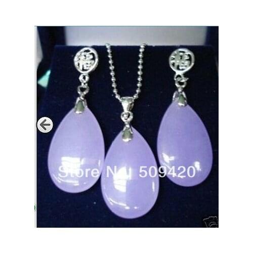Wholesale>>>Jewelry light purple stone pendant necklace earring sets +free Chain